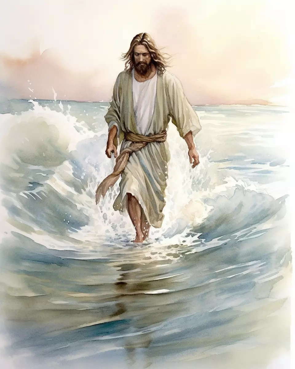 Jesus walks on water, follower of jesus, Catholic Art, Jesus art 8 x 10