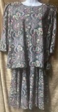 Vtg CALIFORNIA LOOKS Blouson Dress Size 16WP w/Bow on the Side, Shoulder Pads