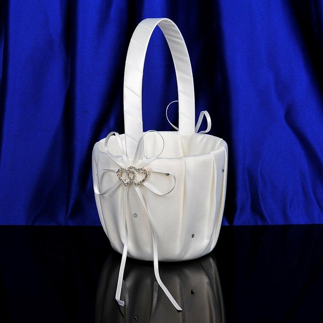 Elegant Flower Girl Basket W Tulle Rhinestones Decor Wedding