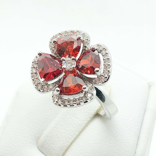 R7170 Anello Donna Gioielli Moda Placcato Oro Granato Cristallo Cocktail Floreale - Foto 6 di 8