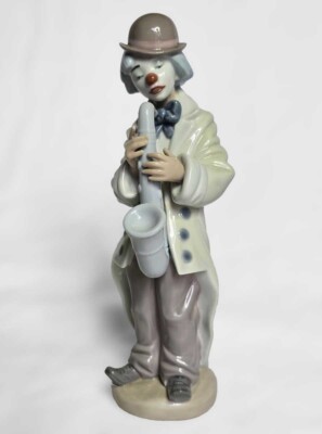9'' Lladro SAD SAX figurine, clawn playing saxophone, 5471, W BOX, Spain, 1981