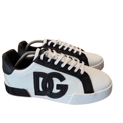 DOLCE&GABBANA Portofino Calfskin White Logo Sneaker Men's Shoes Authentic Sz 42