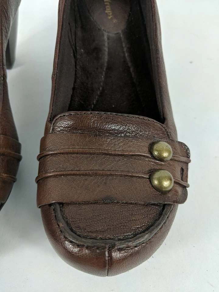 Bare ловушки каблуки женщин 6,5 коричневый кожаный блок каблук Trina золото акценты - Изображение 4 из 4