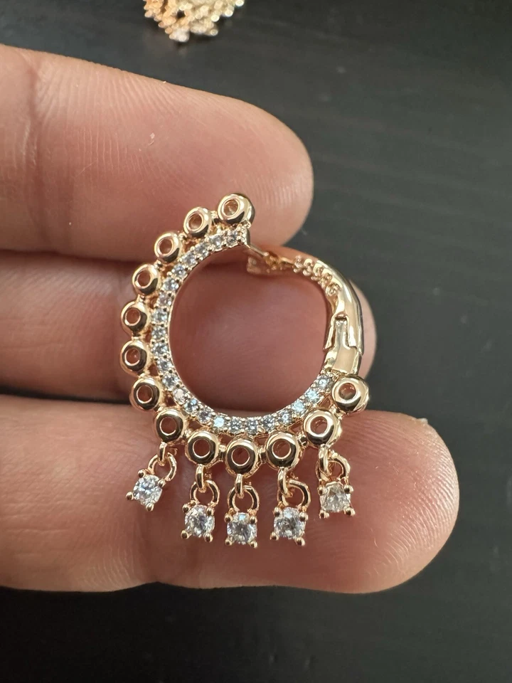 Pendientes de aro eterno de oro rosa estampados 585 14K RG colgantes brillantes Foto 2 de 4