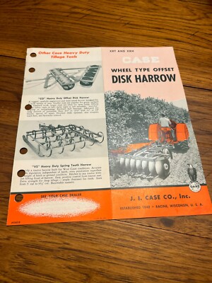 Case Tractor XRT XRH Offset Disk Harrows For 1953 Brochure FCCA