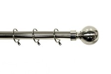 Image of Ball Finial Polished Steel 16-19 mm Extendable Metal Curtain Pole Easy Fitting