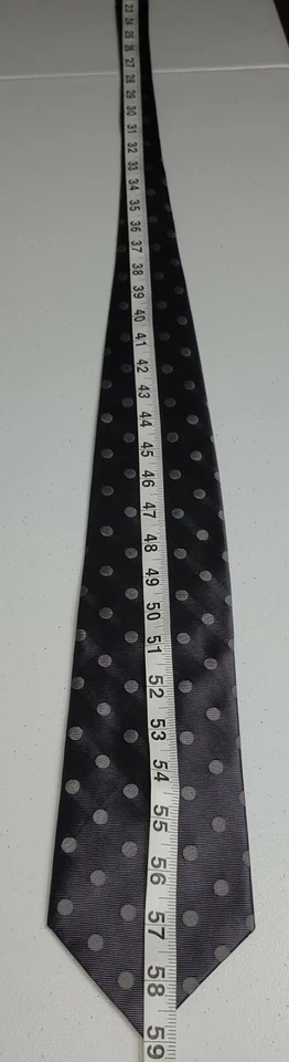 Corbata de seda Hathaway azul con lunares grises y patrón de rayas para hombre Foto 4 de 4