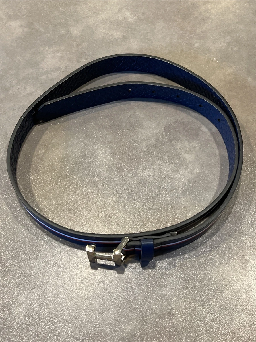 Tommy Signature Stripe H Buckle Belt Synthetic Leather Blue Red | eBay