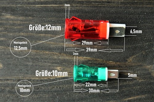 Neon signal lamp signal light indicator light 230V AC 10mm 12mmred green orange - Picture 3 of 14