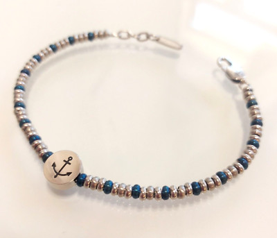 Herren Armband Edelstahl Kugeln schwarz und silber mit verstellbarem nautischem Anker