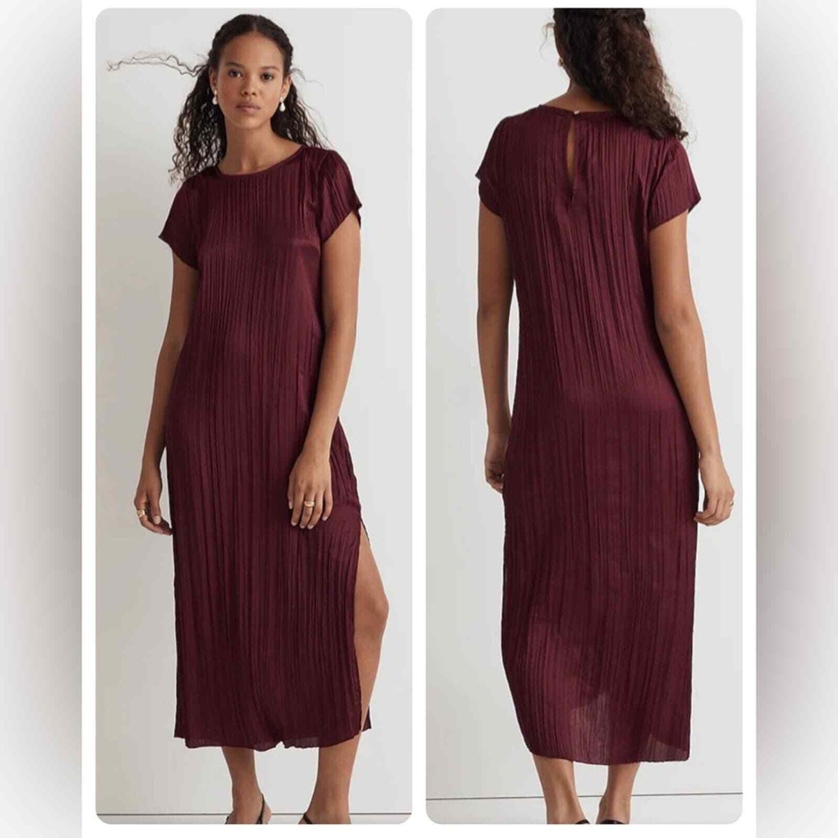 madewell burgundy dress Slip Midi in Plisse Maroon Mulberry Wine Medium NWT Full cirlce dress Color:Black (Photo Color) Navy Sheer Sequin Lace