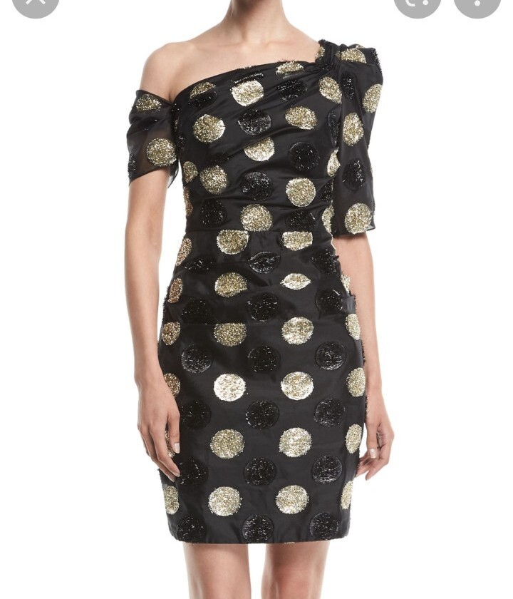 milly asymmetrical dress Vivian Asymmetric Polka Dot Fil Coupe Dress, Black, Women's, 10 occasion:picnic Stretch Floral Belted Midi Color:ivory (photo color) Exclusively ours