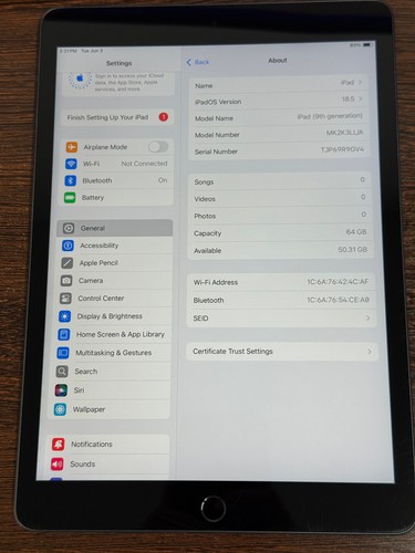 Apple iPad (9th Generation) 64GB, Wi-Fi 10.2 in - Gray - Great Used Condition - Afbeelding 2 van 8