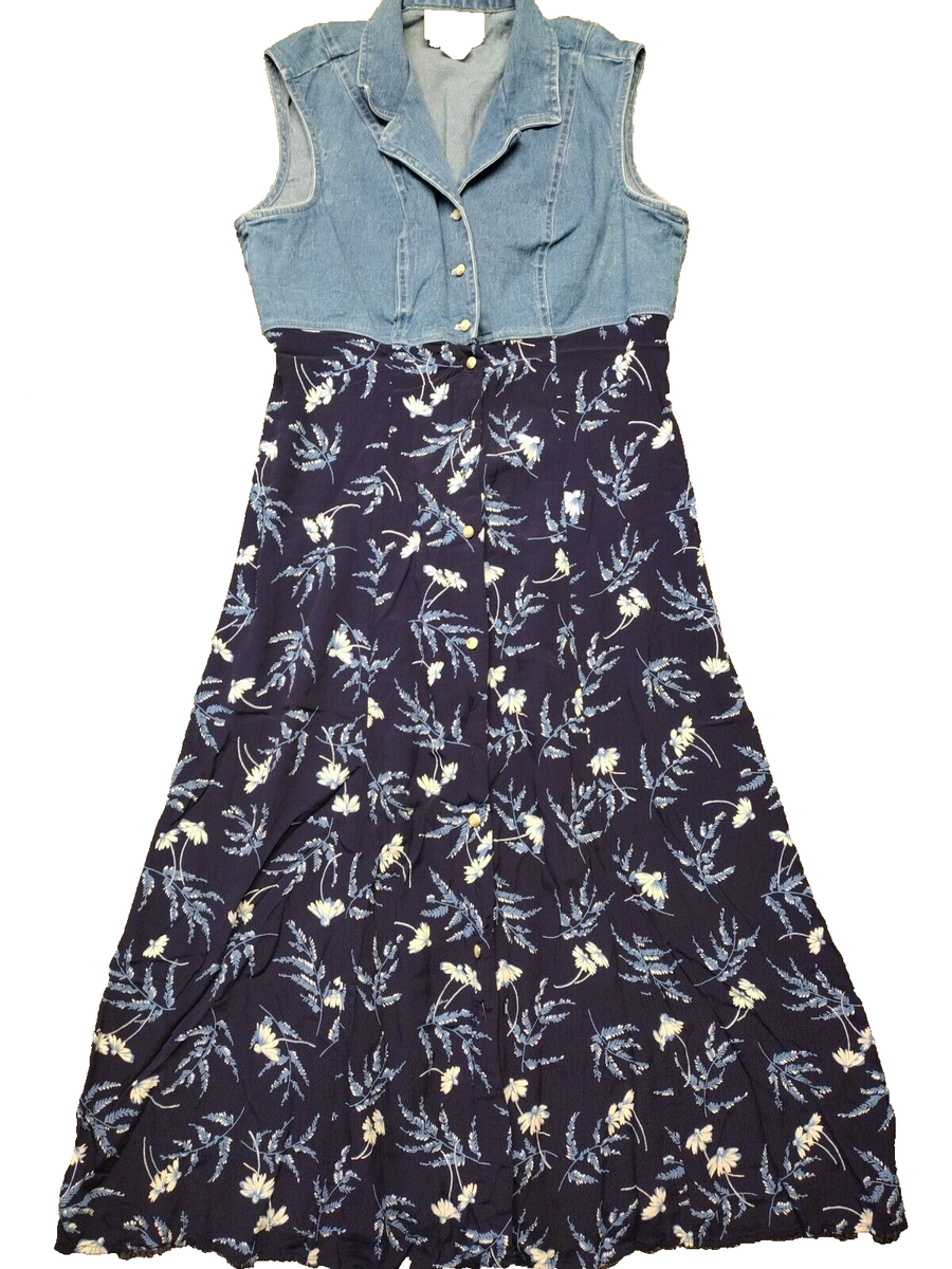 EXP Jeans By Express Womens Midi Dress Cotton Denim Top W/ Rayon Skirt 90's  Y2K