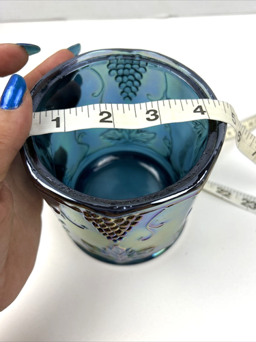 Indiana Carnival Glass Vintage Harvest Grape Blue Iridescent Canister / Jar 7" H - Picture 7 of 8