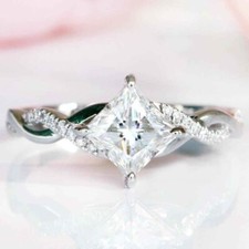 2Ct Princess Cut Lab-Created Diamond Halo Engagement Ring 14K White Gold Plated