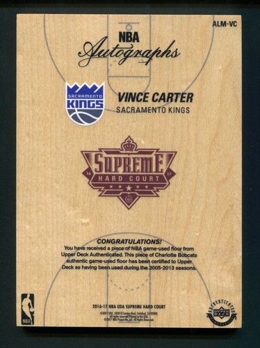 2016-17 Upper Deck Supreme Hard Court Vince Carter NBA Autographs Auto /25 - Picture 2 of 4