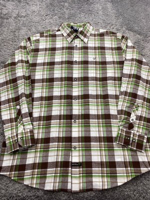 Vtg Southpole Shirt Mens 3XL Brown Lime Green Plaid Hexagon Vtg Southpole Shirt Mens 3XL Brown Lime Green Plaid Hexagon