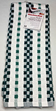 KITCHENAID KITCHEN TOWELS 2 GREEN WHITE BLOCK STRIPES 100 COTTON NIP