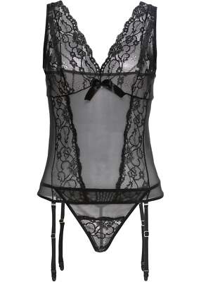 Neu R-Ware 2-tlg Set Strapstop+String Gr 40/42 Schwarz Damen-Unterwäsche Dessous