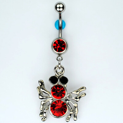 SPIDER Dangle Belly Button Ring RED Tarantula Gothic Witch Navel Jewelry (G2) 