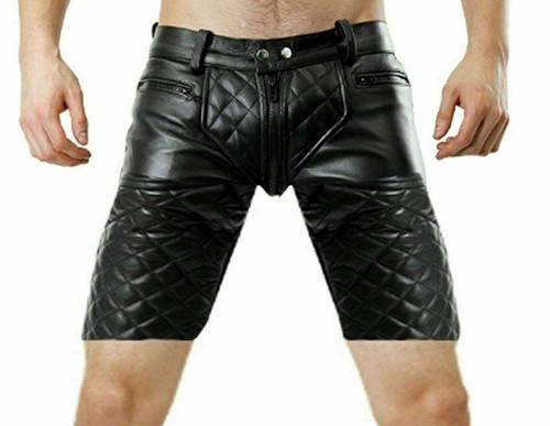 Pantalón corto para hombre negro de cuero de vaca real con cremallera  completa parte frontal a la parte posterior Prendas para club nocturno Ocio  | eBay