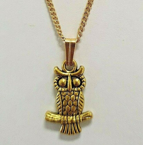 Owl Necklace Gold Plated Charm Pendant n Chain small Clever Wisdom Knowledge - Picture 5 of 6
