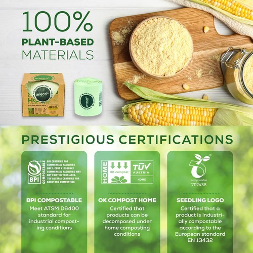 ANECO Sacchetti Rifiuti 100% Compostabili 2,6 Galloni, Extra Spessore Cucina Piccolo Compo... - Foto 3 di 6