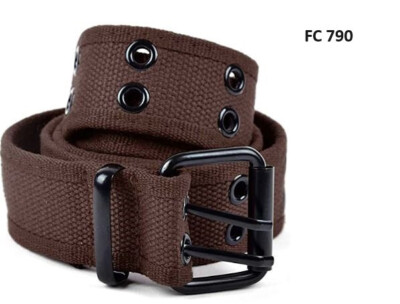 Brown Double Row Grommet Black Belt 2 Hole Canvas Web Stud Biker Punk Goth Emo