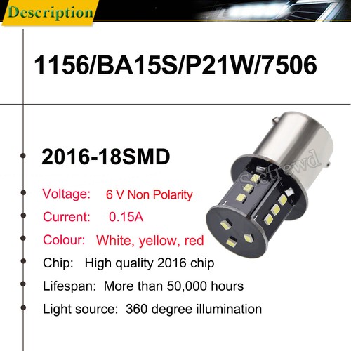 6V 6 Volt LED Car Bulb 1156 BA15S P21W Backup Reverse Turn Light White Red Amber - Picture 2 of 10