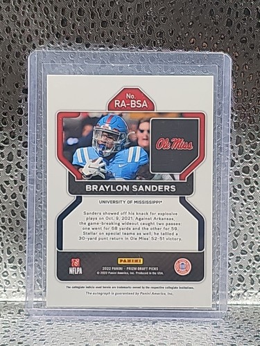 2022 Panini Prizm Draft Picks Braylon Sanders Auto Autograph - Picture 2 of 2