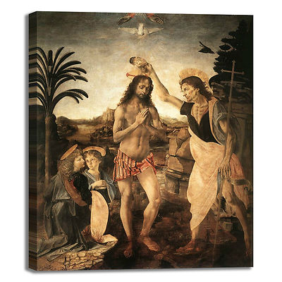 da Vinci Taufe Christi Bild Druck Leinwand Gemälde Rahmen Wohnkultur
