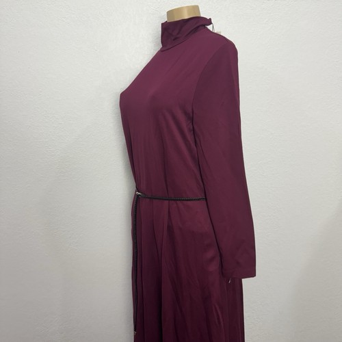 New $129 Anne Klein Chianti Burgundy Maxi Knit Dress Womens Size L Belted Pocket - Picture 16 of 24