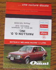 1978 DODGE OMNI CAR DEALER MATCHBOOK COVER: RIMOUSKI, QUEBEC EMPTY MATCHCOVER B5