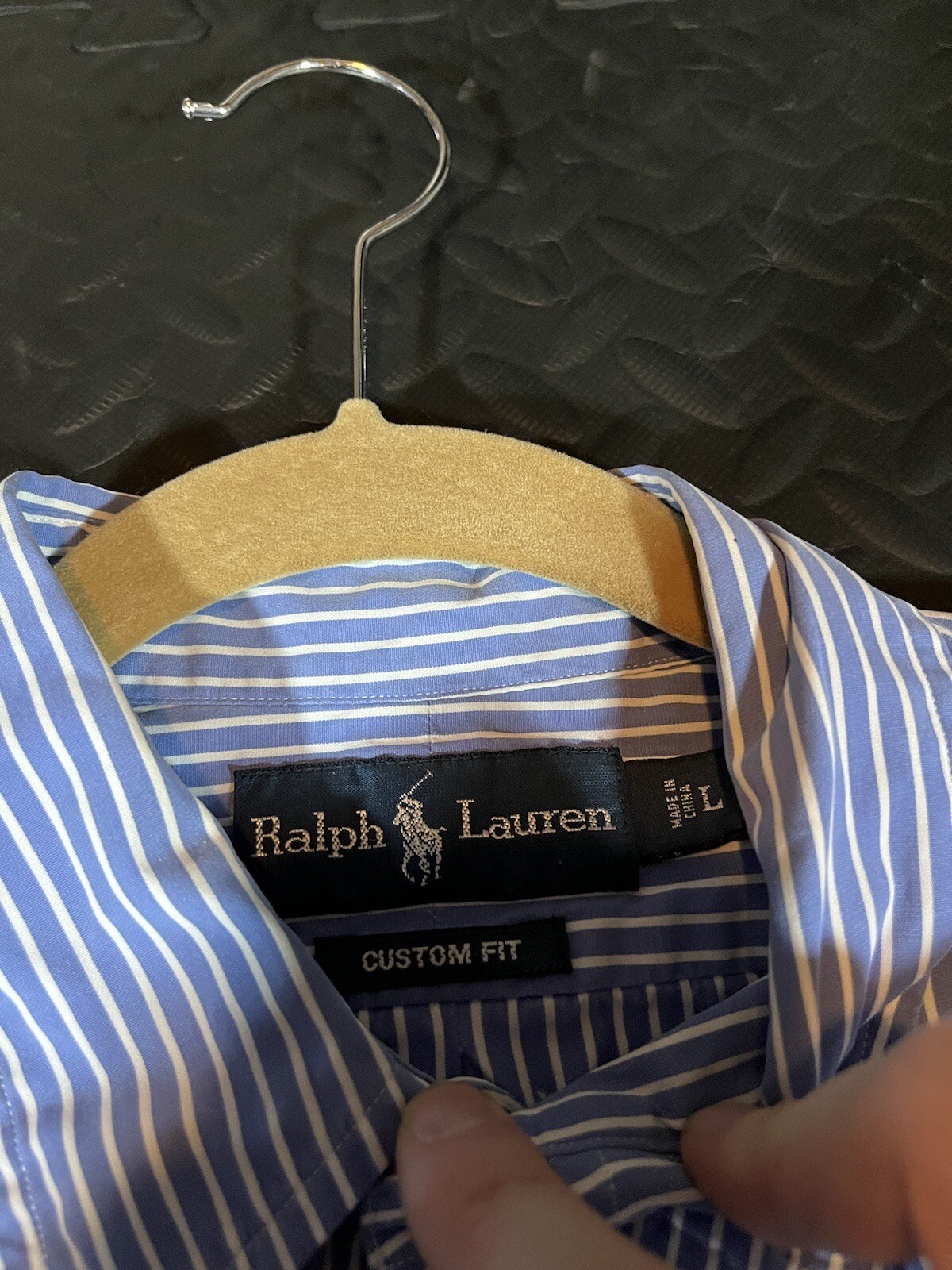 Polo Ralph Lauren Camicia Personalizzata Uomo Large L Blu Bianco Pony Righe Cotone