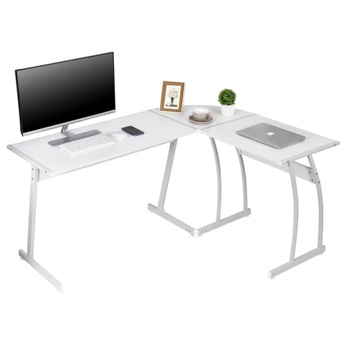 White/Brown/Black L-Shaped Computer Desk Gaming Table with Large Desktop Home  - Picture 17 of 25