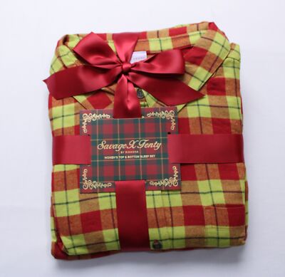 Savage X Fenty Women's Flannel Feels 2-Piece Pajama Set DM3 Multi Size 3X NWT