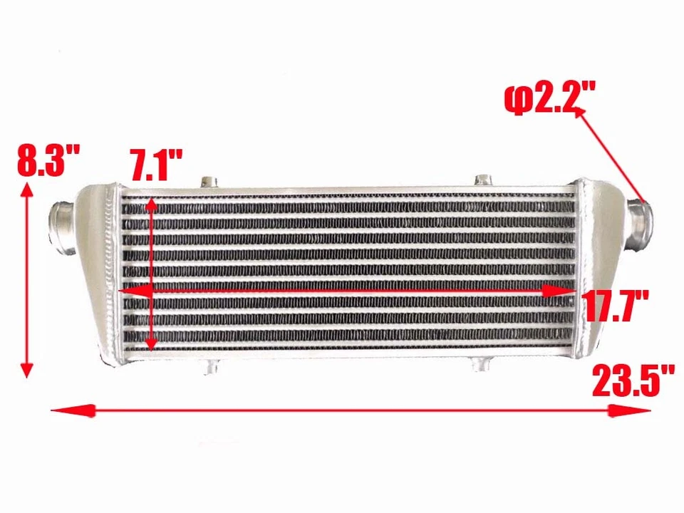 Intercooler turbo universal de montaje frontal de aluminio de 23 x 7 x 2, tubo de 57 mm de 2,25 x 2" Foto 2 de 4