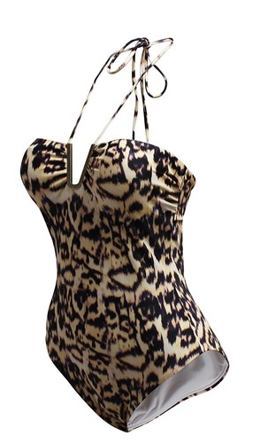 Rachel Roy Womens Brown Leopard Hardware Halter One Piece Swimsuit, XS 9540-2 - Picture 2 of 3
