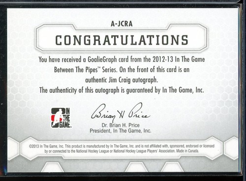 2012-13 Between The Pipes Autographs #AJCRA Jim Craig - Picture 2 of 2