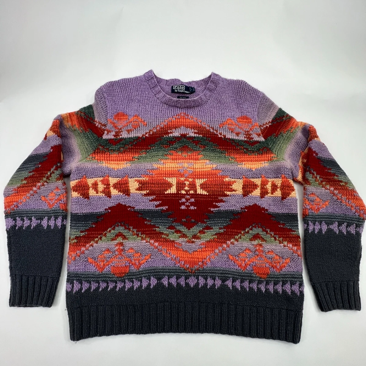 Vintage Polo Ralph Lauren Hand Knit Aztec Sweater 100% Wool Men’s XL