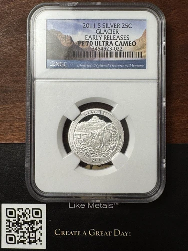 GLACIER Mountain 2011 S SILVER 25c ATB QUARTER NGC PF70 CAMEO Landscape LABEL