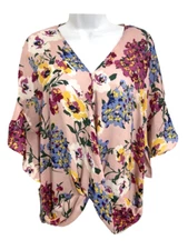 Umgee Boutique S Small Pink Floral Cute Top Shirt Blouse Vneck