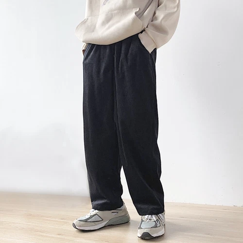 Pantalones sueltos informales de pana suave de bolsillo para hombre cintura elástica pierna recta - Imagen 5 de 12