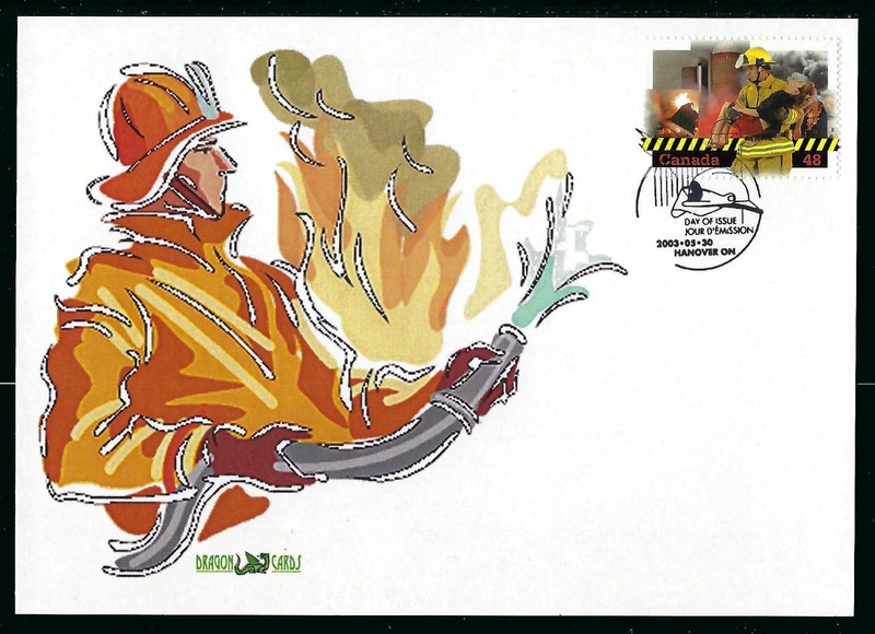 Fire Canada FDC Postal Card - Franked with heroes stamp -  Dragon Cards