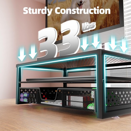 Metal Monitor Stand Riser and Computer Desk Organizer with Drawer for Laptop,... - Picture 5 of 7