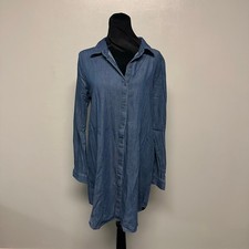 Women's FOREVER 21 Blue Long Sleeve Denim Dress size large collared full button