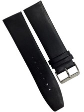 26mm Genuine Leather Black Watch Band Slim Flat Grain Strap Gold/Silver Buckle