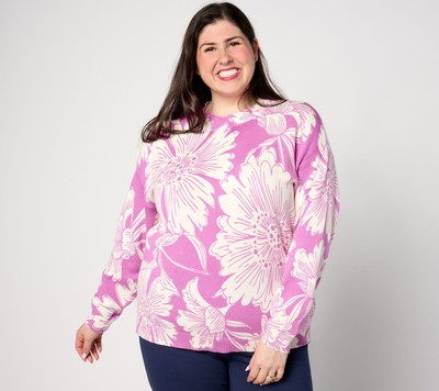 Studio Park Women's Top Sweater Sz L x Leah Williams Floral Daze Purple A634581