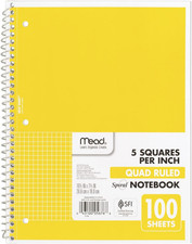 Spiral Notebook, 1 Subject, Graph Ruled Paper, 7-1/2" X 10